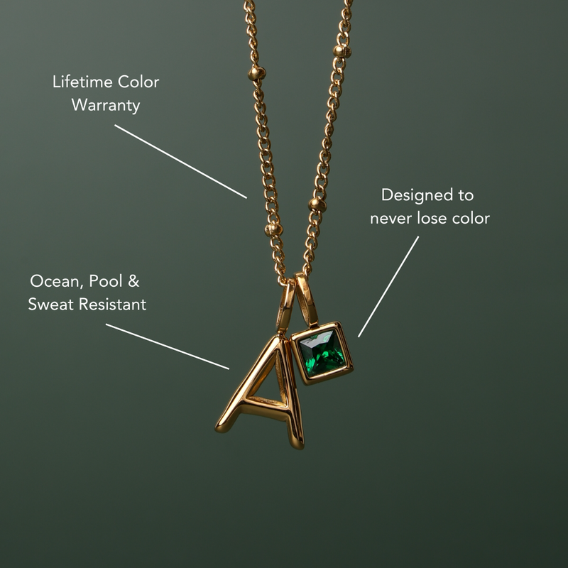 Initial & Birthstone Charm Necklace